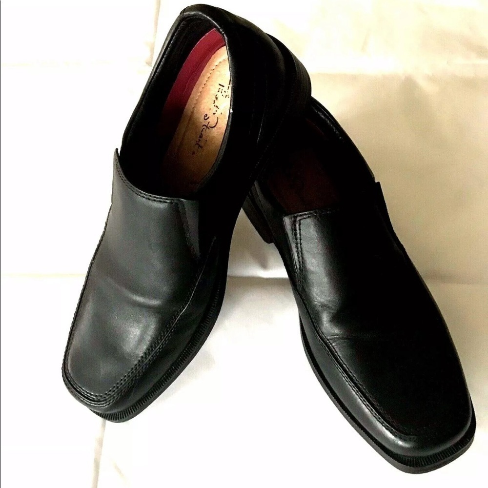 THAD STUART Barrows Mens Black Leather Slip On Loafers Shoes 8 Comfort
